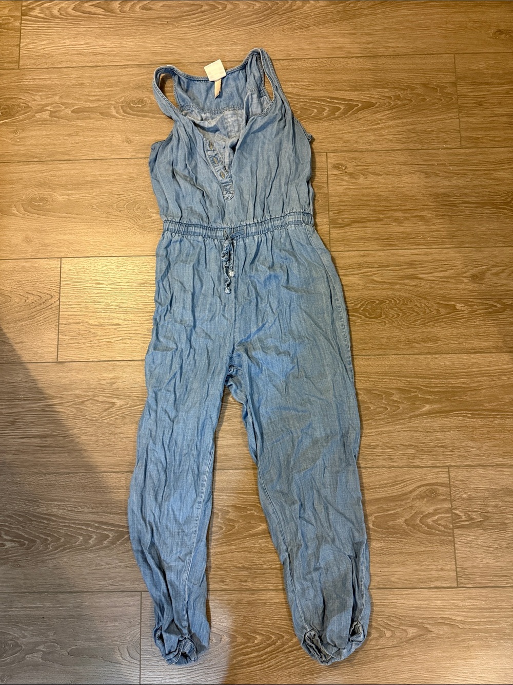 Light Blue Chambray Sleeveless Jumpsuit
